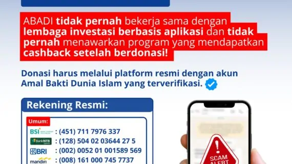 HATI-HATI PENIPUAN! LEMBAGA AMAL ABADI TIDAK PERNAH MENAWARKAN PROGRAM CASHBACK DAN KERJASAMA DENGAN LEMBAGA INVESTASI BERBASIS APLIKASI